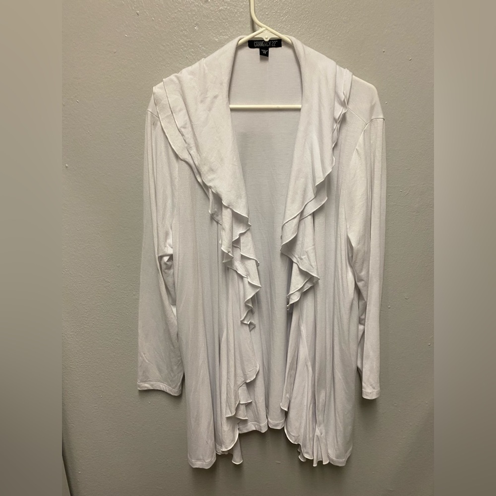 Gramercy 22 Plus Size 2X White Ruffled Cardigan.